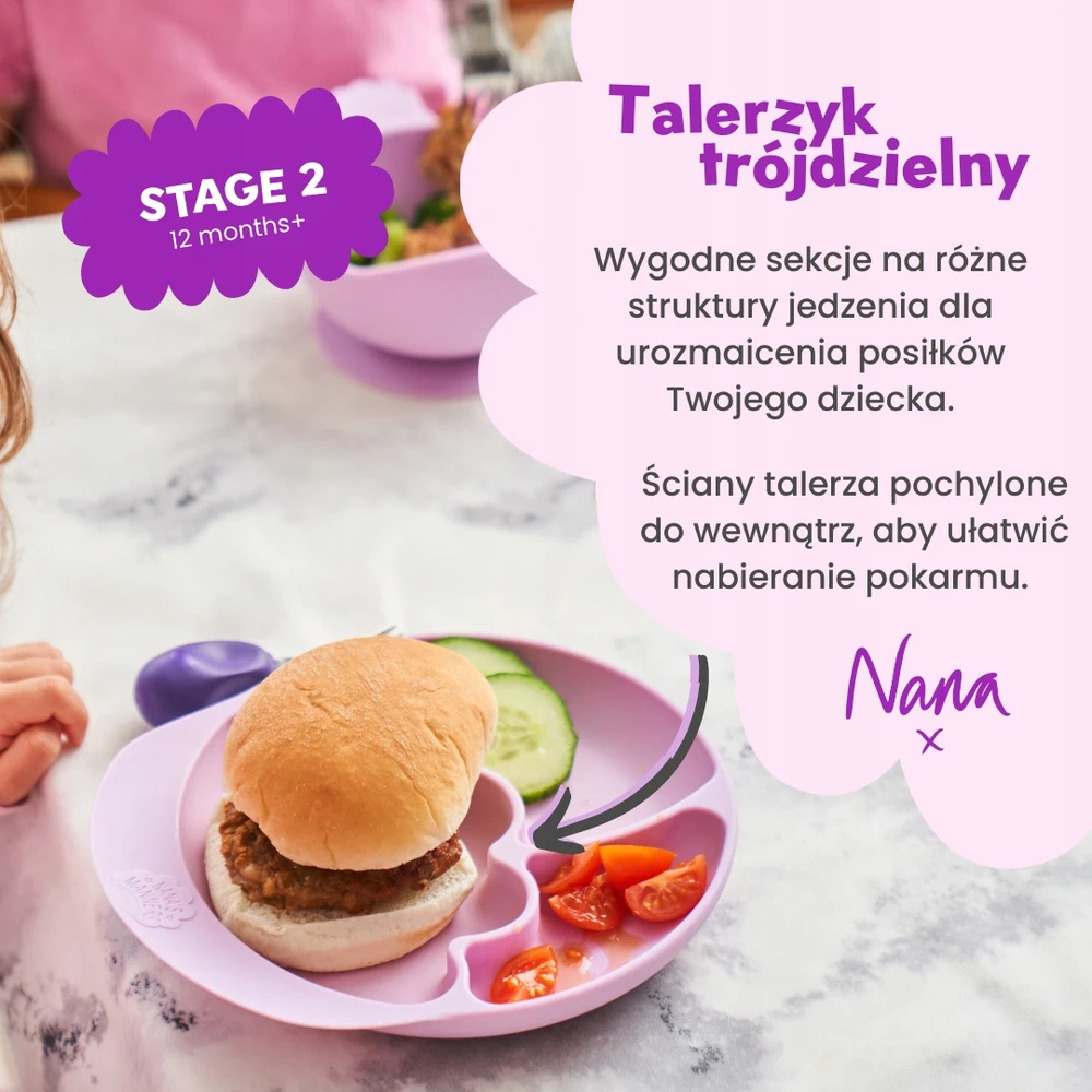 Lėkštė su skyriais prilimpančiu dugnu Nana's Manners Violetinė, 12 mėn+
