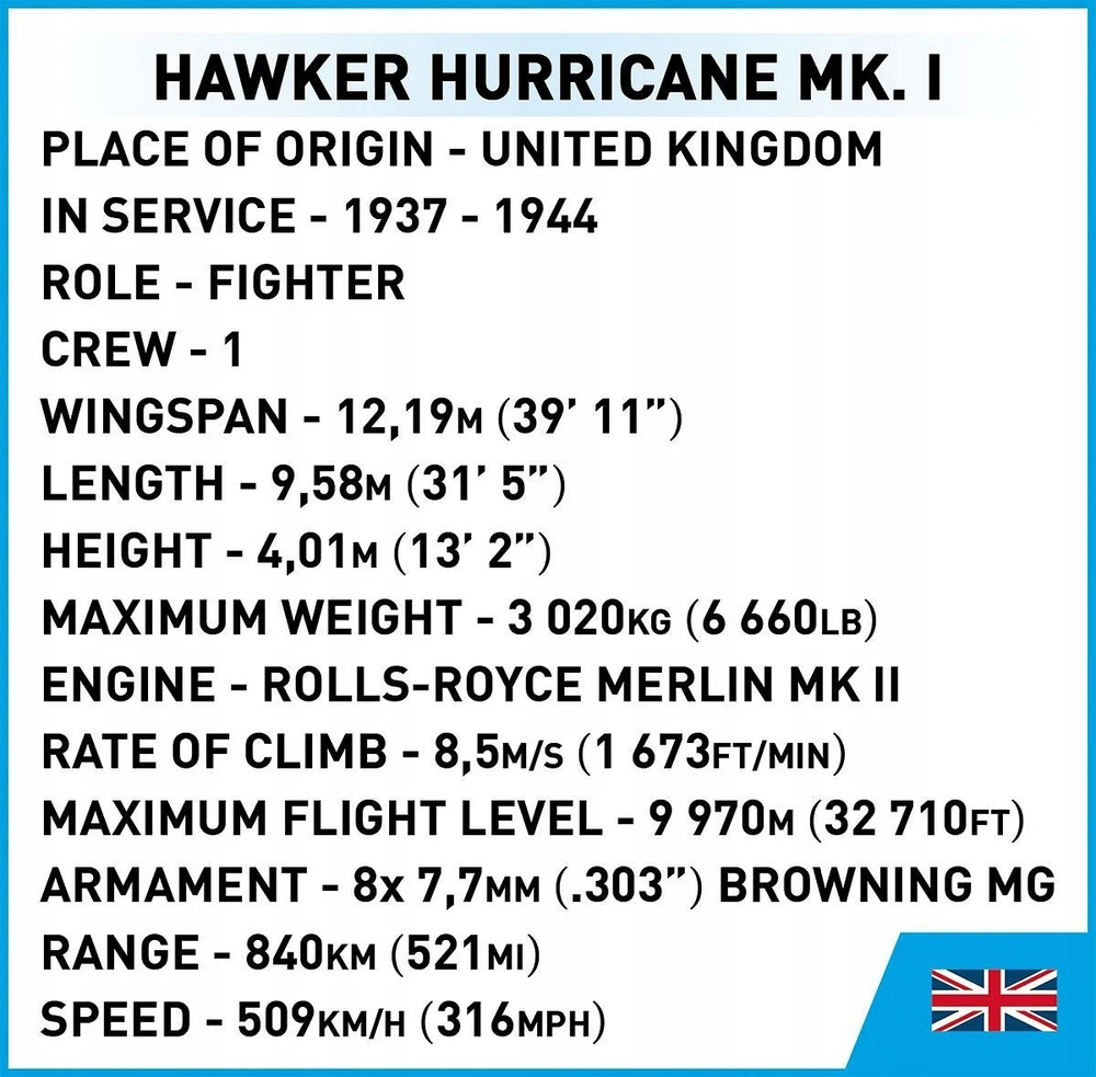 Lėktuvas - COBI - Hawker Hurricane MK.1 - Plastikas - Nuo 8 metų - Mišrus