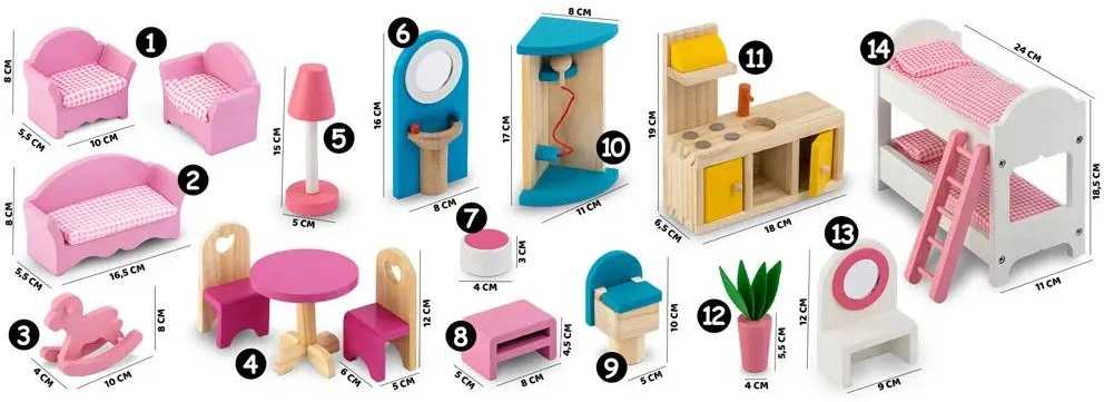 Ricokids Lėlių namelis su priedais 60x30x90 cm