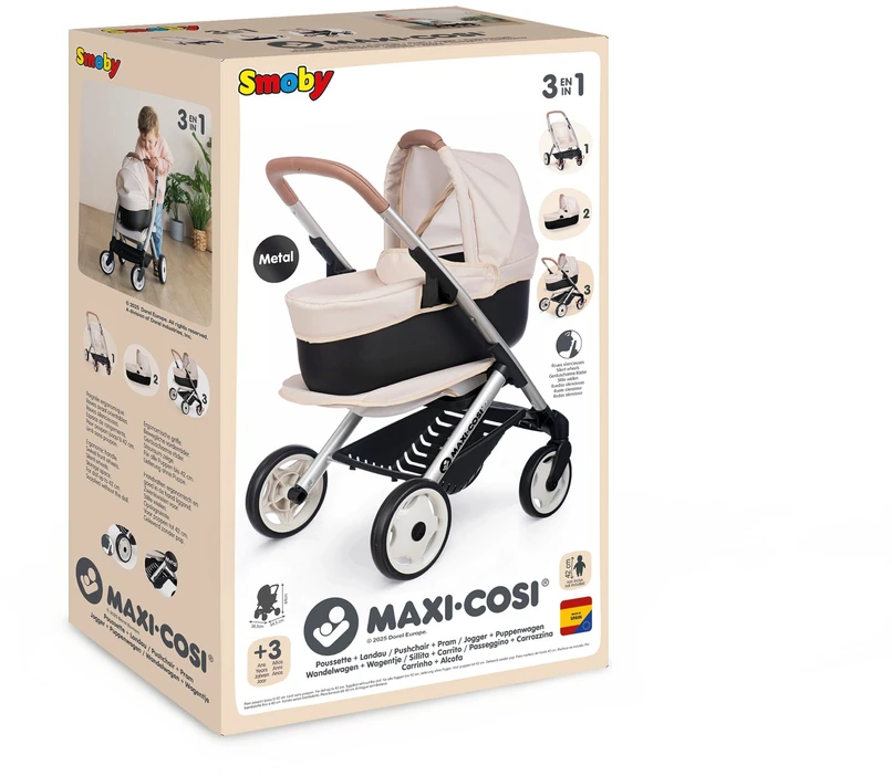 Vežimėlis lėlėms 3in1 Smoby Maxi-Cosi smėlio spalvos