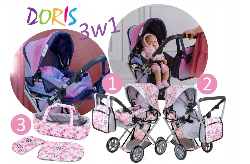Lėlių vežimėlis Doris, rožinis