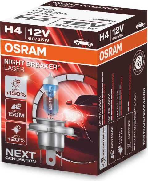 Osram lemputės Night Breaker lazerinis,+150%, H4, 60/55W,1vnt.64193NL