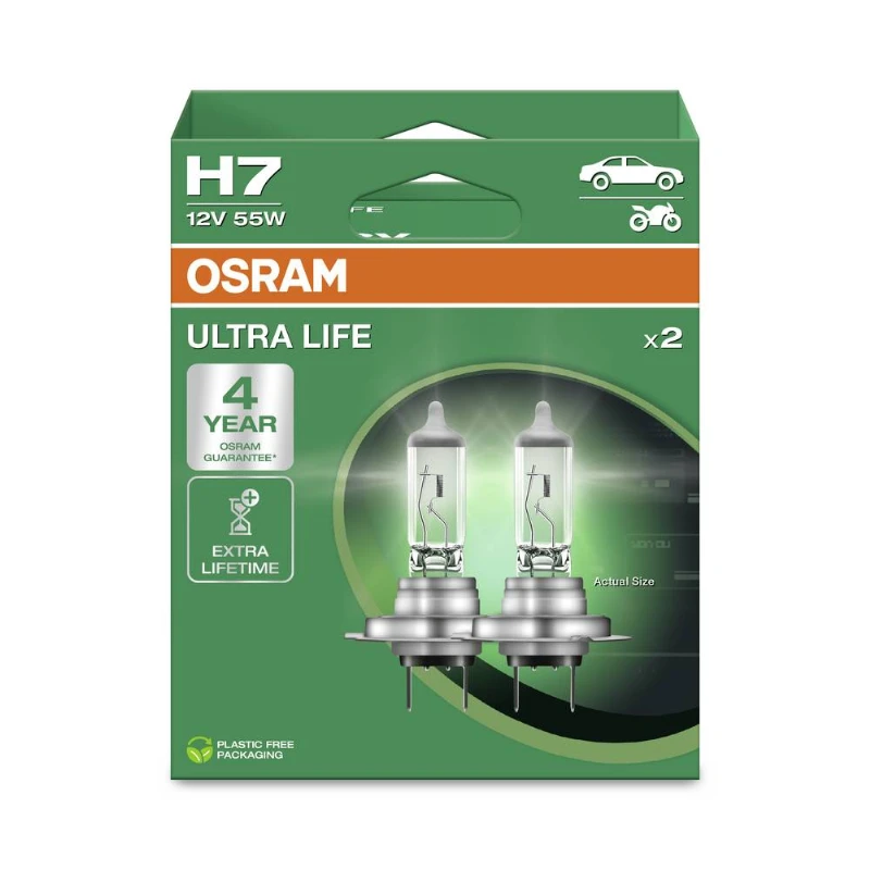 OSRAM Automobilinės lemputės, ULTRA LIFE H7 55W 12V PX26D, 2vnt