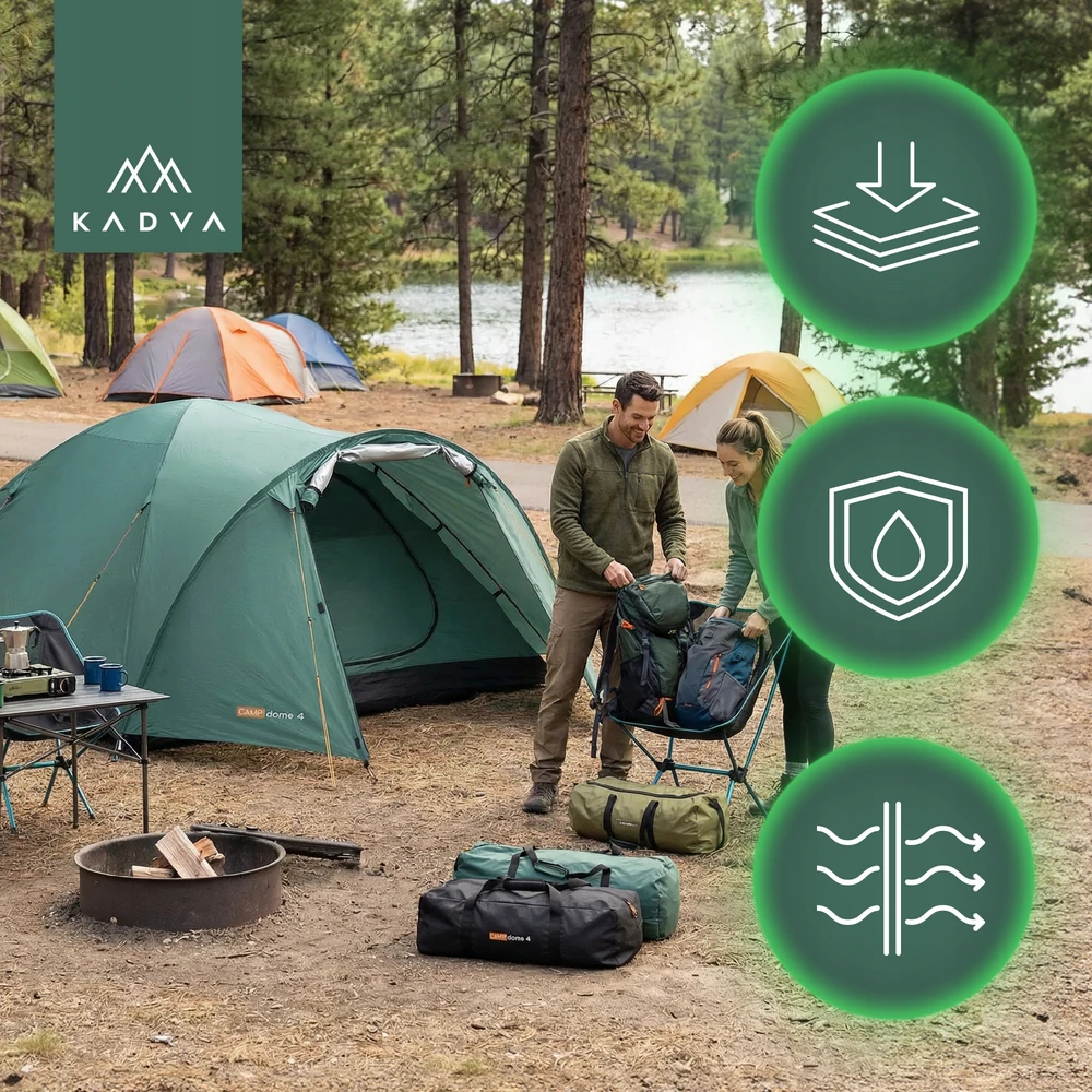 LENGVA 4 ASMENŲ KEMPINGO PALAPINĖ KADVA CAMP Dome, TURISTINĖ, ATSPIRMI VANDENI