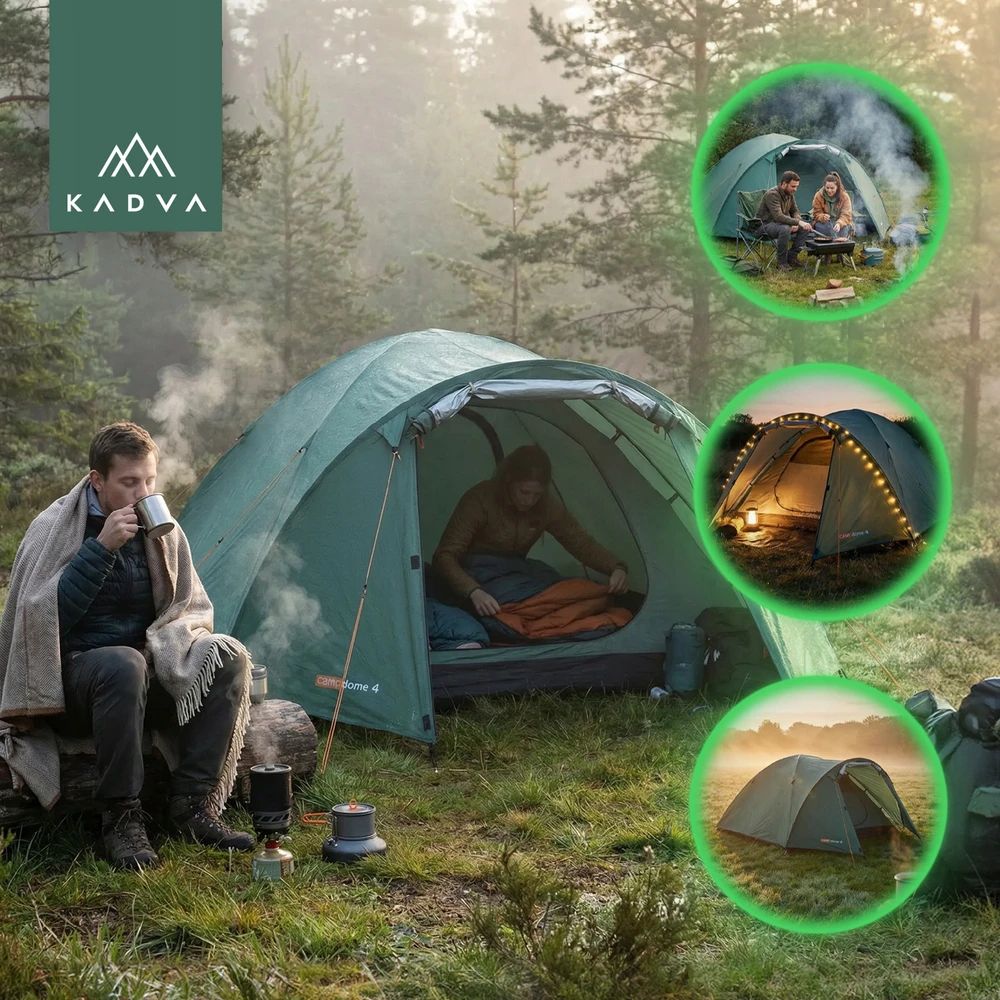 LENGVA 4 ASMENŲ KEMPINGO PALAPINĖ KADVA CAMP Dome, TURISTINĖ, ATSPIRMI VANDENI