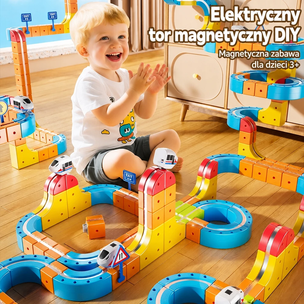 Lenktynių trasa Traukinys Traukinys Magnetinės Konstrukcinės Plytos Vaikams 150 vnt.