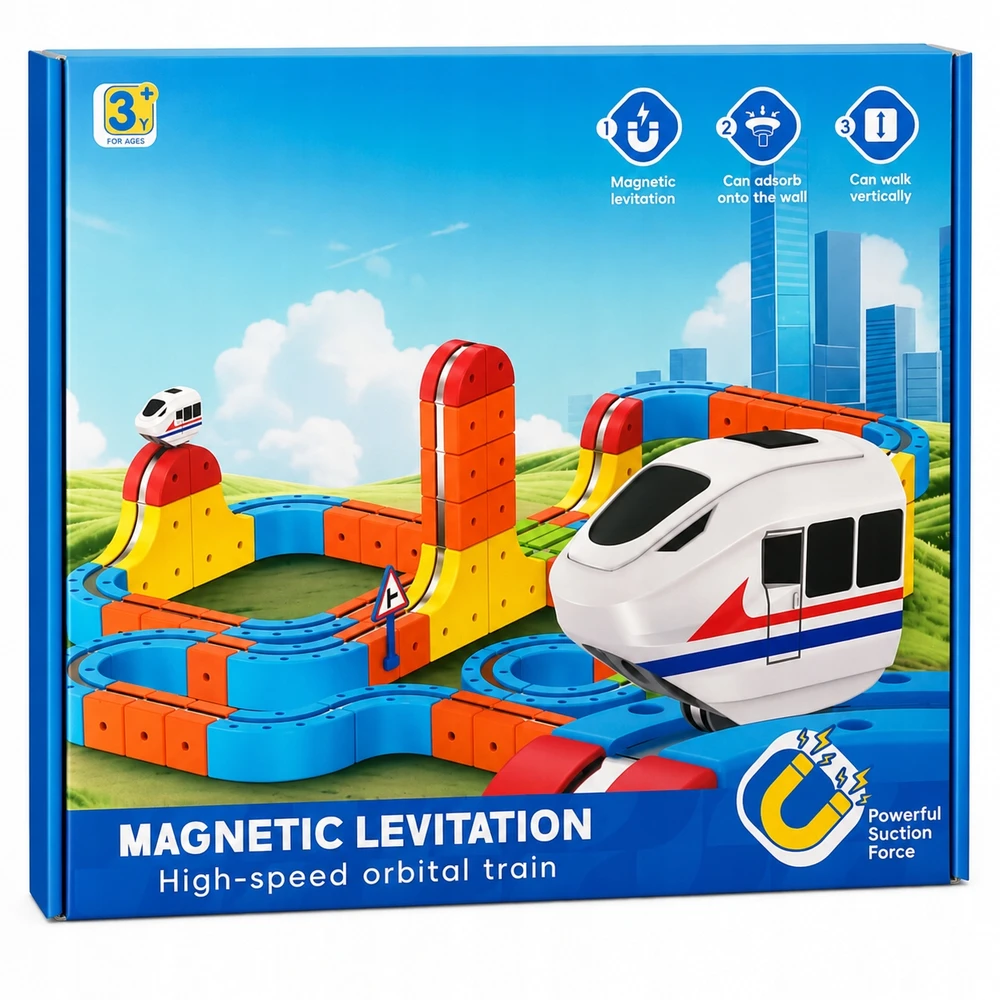 Lenktynių trasa Traukinys Traukinys Magnetinės Konstrukcinės Plytos Vaikams 150 vnt.