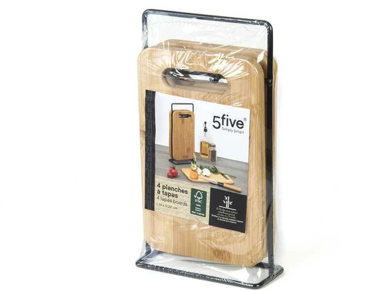5five Simply Smart Lentelės pjaustymo 4 vnt 14x22 cm bambukinės su stovu 151417 5five