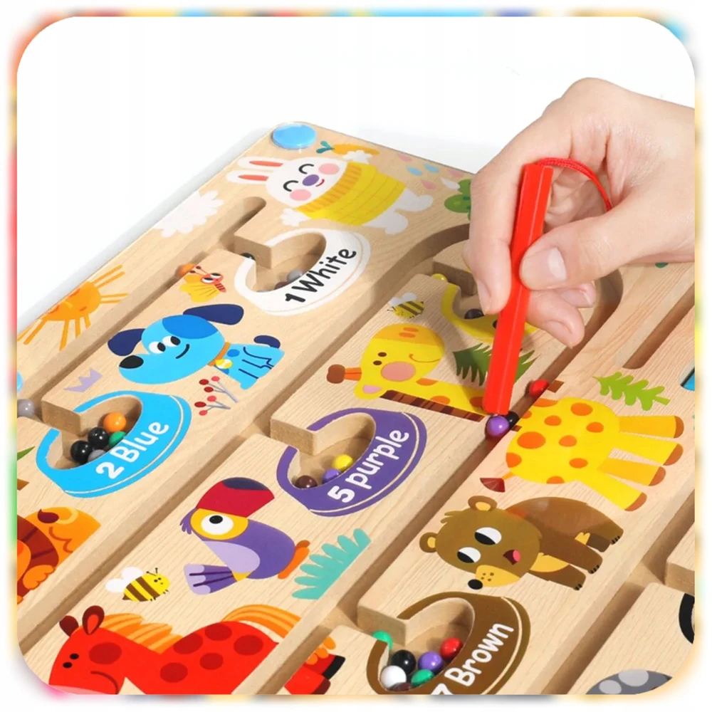 LENTO MOKYMASIS SKAIČIAVIMAS IR SPALVOS MEDINIS MAGNETINIS LABIRINTAS MONTESSORI
