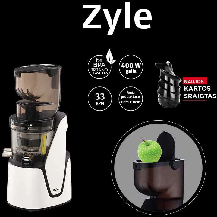Lėtaeigė sulčiaspaudė Zyle, ZY016WSJ, su didele maisto įdėjimo anga