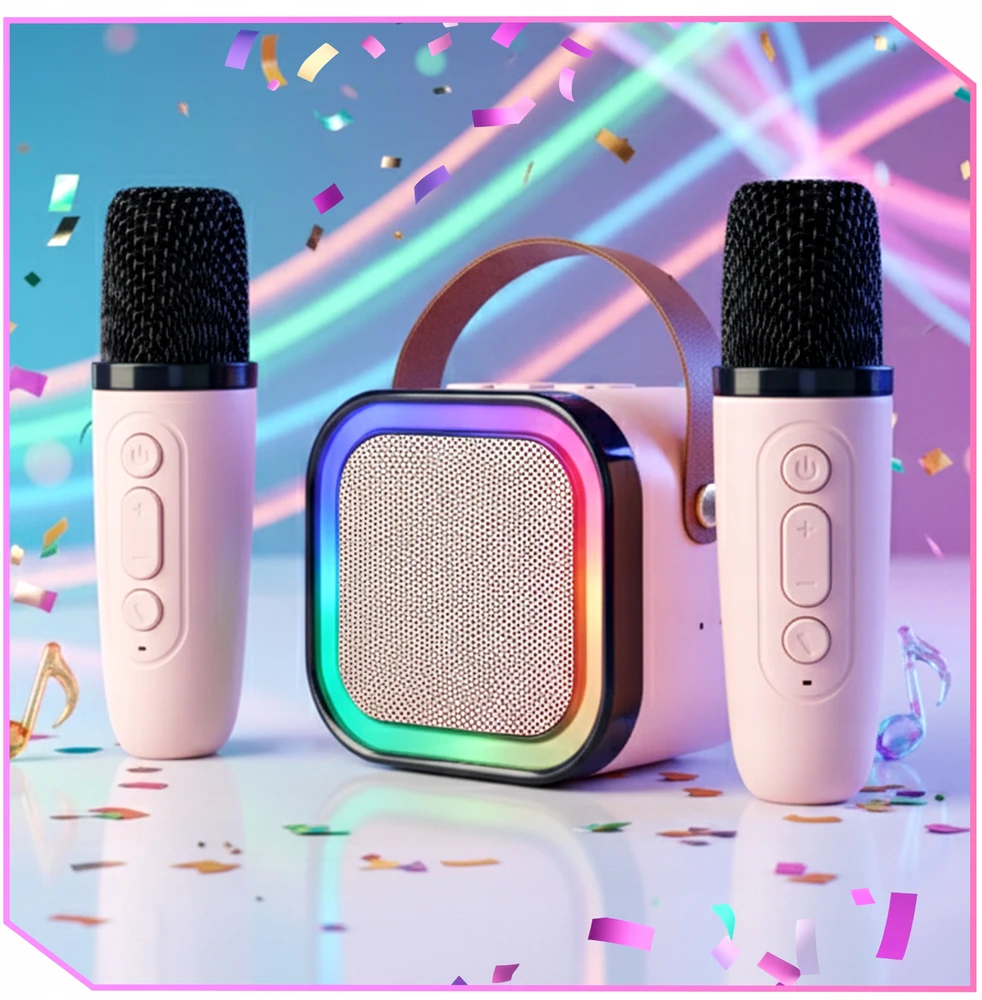 Lewer 2x BEVIELIO MIKROFONO KARAOKĖS RINKINYS VAIKAMS SU BLUETOOTH GARAKARBUČIU