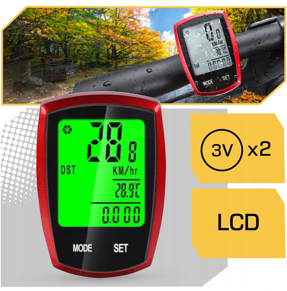 Lewer Dviračio kompiuteris WATERPROOF termometras naktinis režimas SPEEDOMETER LCD PRO