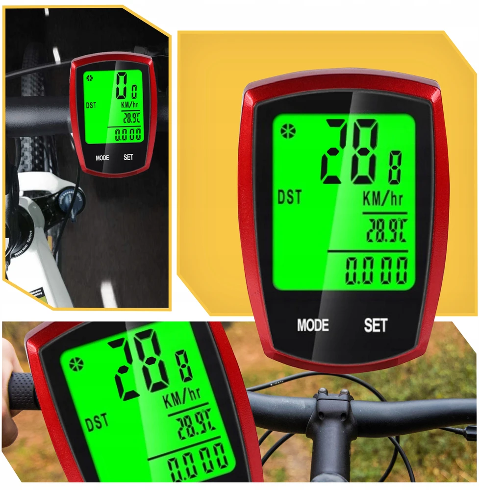 Lewer Dviračio kompiuteris WATERPROOF termometras naktinis režimas SPEEDOMETER LCD PRO