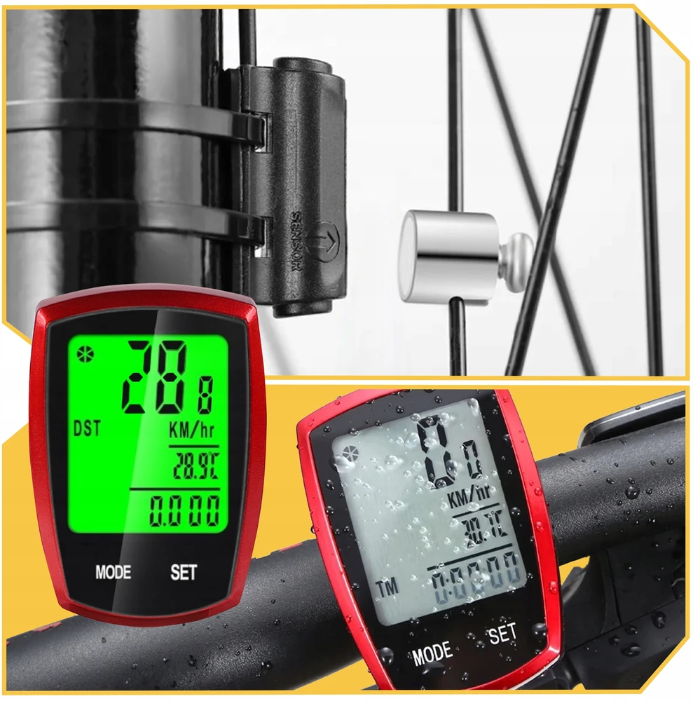 Lewer Dviračio kompiuteris WATERPROOF termometras naktinis režimas SPEEDOMETER LCD PRO