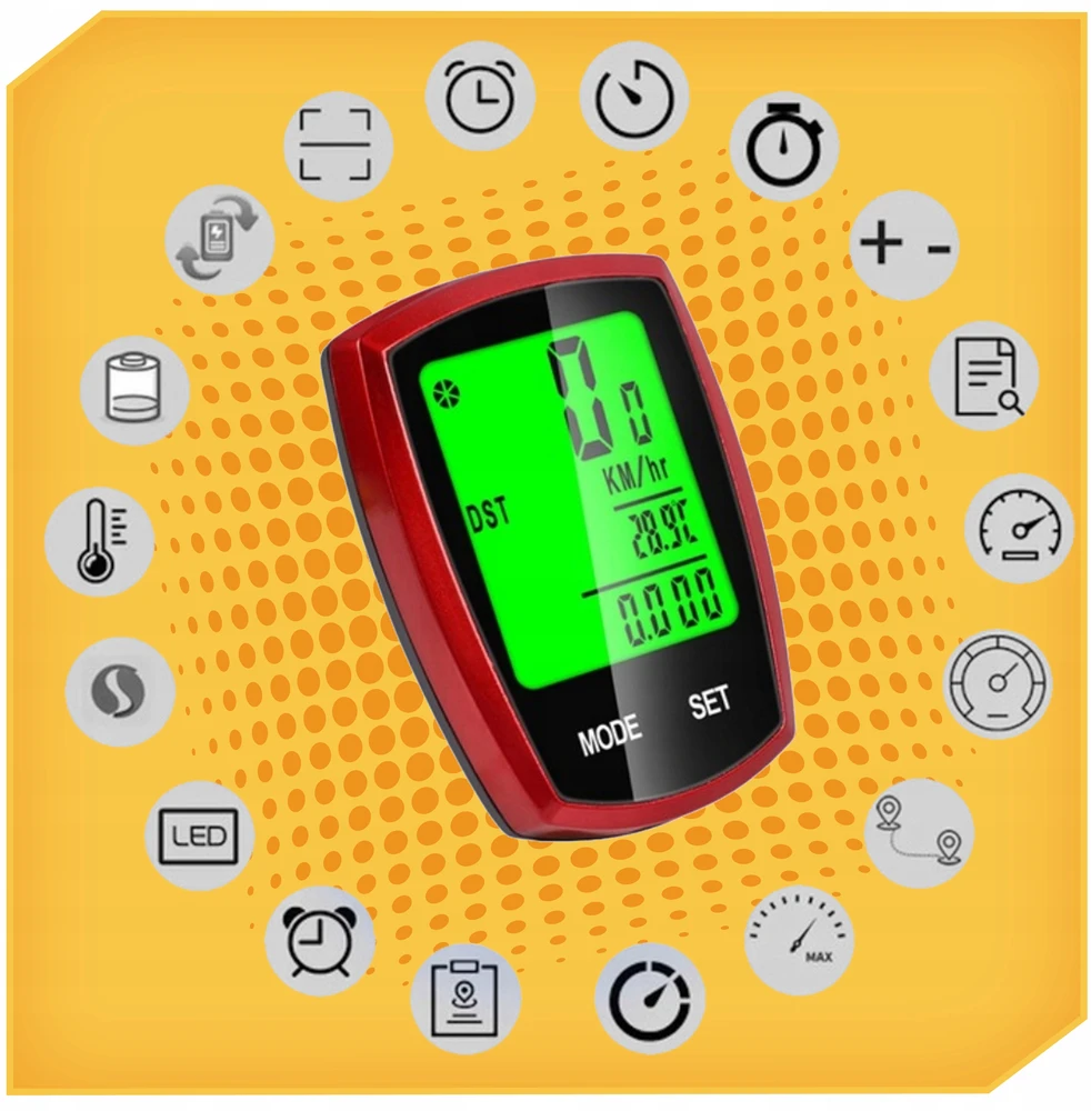 Lewer Dviračio kompiuteris WATERPROOF termometras naktinis režimas SPEEDOMETER LCD PRO