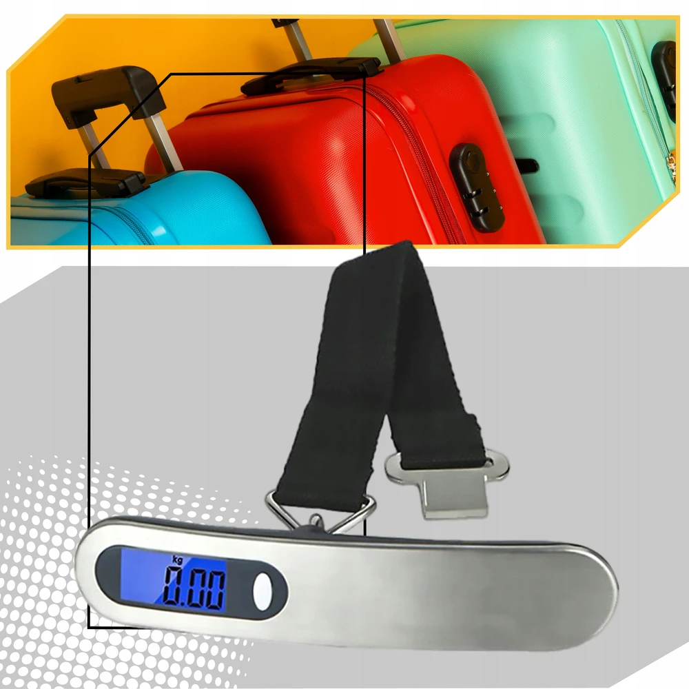 Lewer HOOK TRAVEL BAGAŽO svarstyklės, TURISTAS, ORO UOSTAS, RANKINIS LCD, IKI 50KG