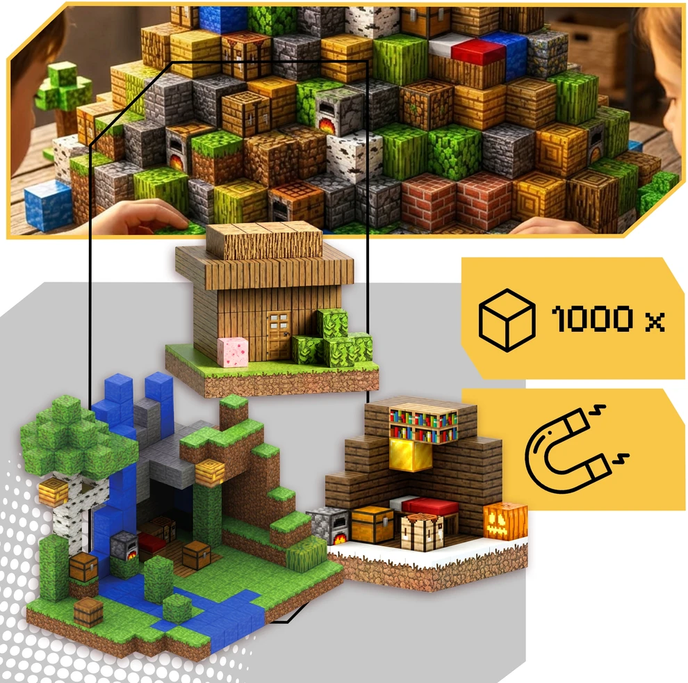 Lewer Magnetiniai blokeliai 1000 elementų GIGA SET konstrukcija vaikams