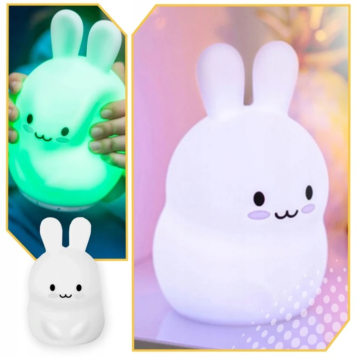 Lewer MIĘKKA Lampka Nocna KRÓLIK Dla Dzieci Kolorowa SILIKONOWA RGB LED + Pilot