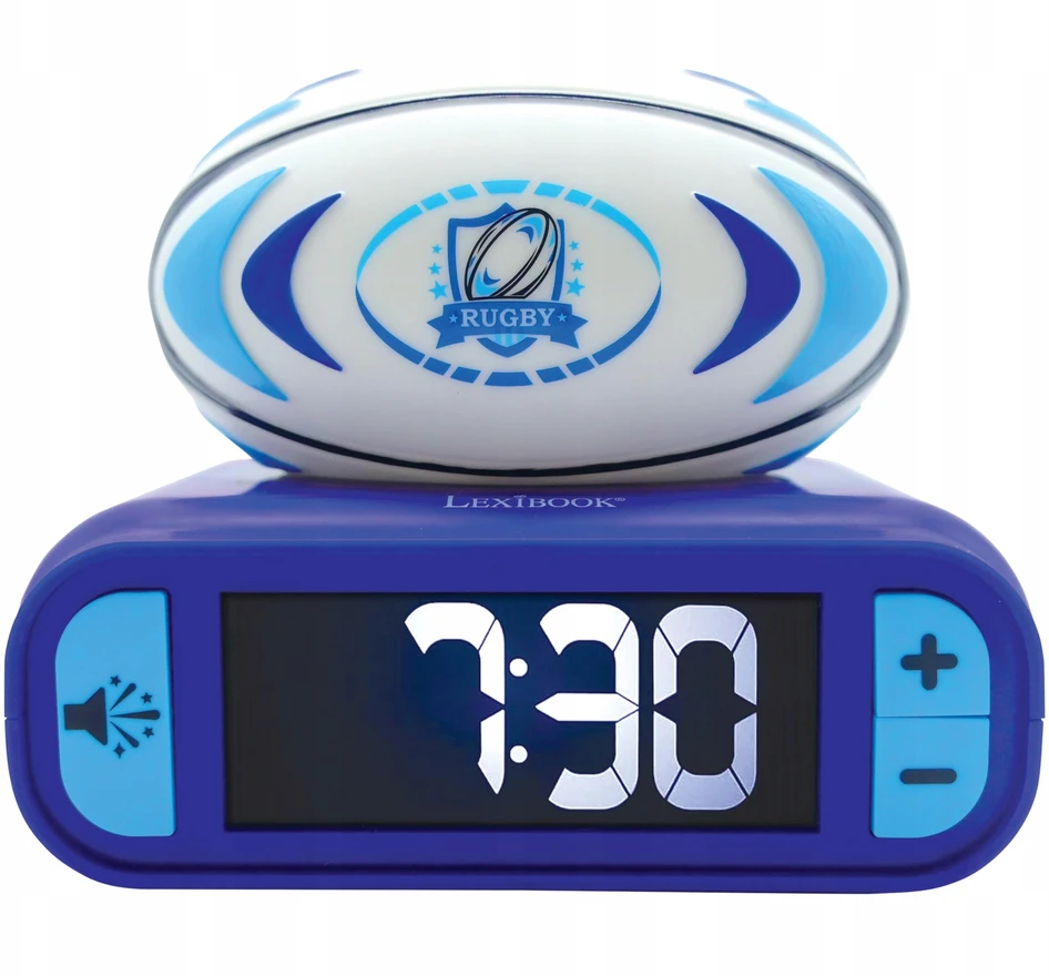 Lexibook Digital alarm clock with 3D rugby ball night light and sound effects
