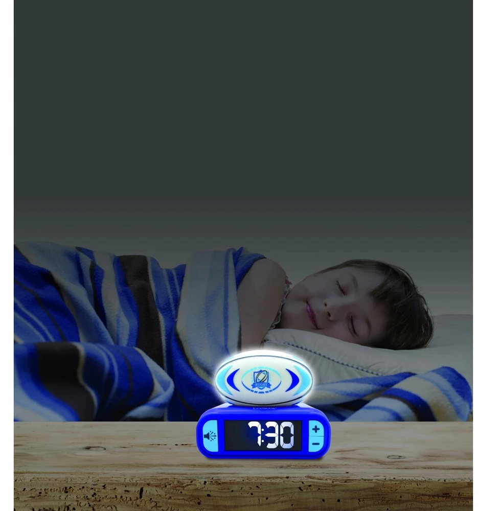 Lexibook Digital alarm clock with 3D rugby ball night light and sound effects