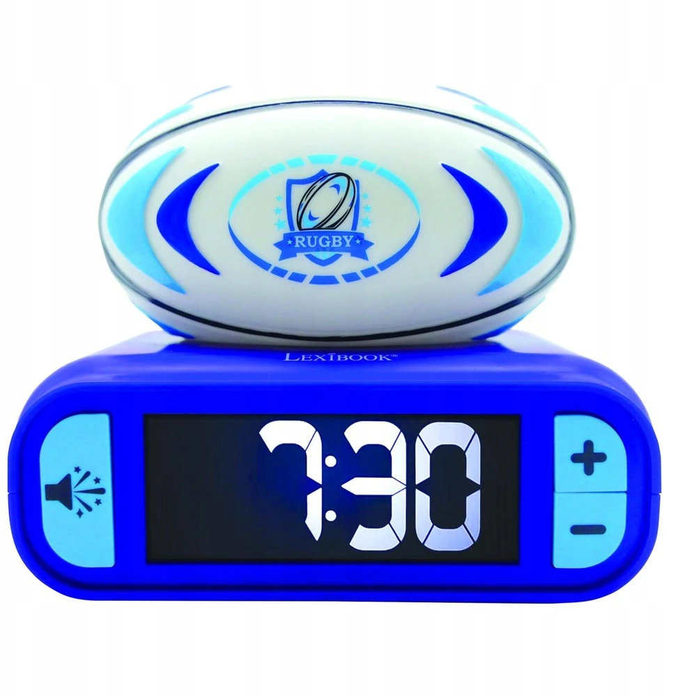 Lexibook Digital alarm clock with 3D rugby ball night light and sound effects