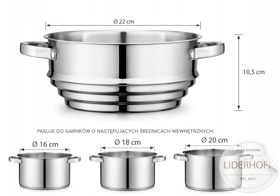 Liderhoff Garinimo įdėklas, sietelis, garintuvas puodui, kurio skersmuo Ø 16cm/18cm/20cm