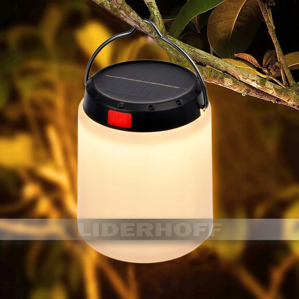 Liderhoff MINI TURISTINĖ LEMPA KEMPINGAS Baltas SAULĖS LED LED ĮKRAKOMAMAS