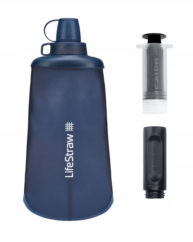 Gertuvė „Lifestraw Peak“ serijos sulankstomas buteliukas su spaudimu, 650 ml, tamsiai pilkas