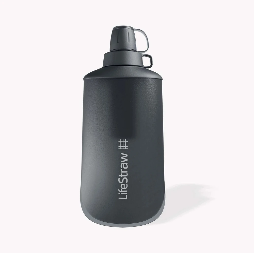 Gertuvė „Lifestraw Peak“ serijos sulankstomas buteliukas su spaudimu, 650 ml, tamsiai pilkas