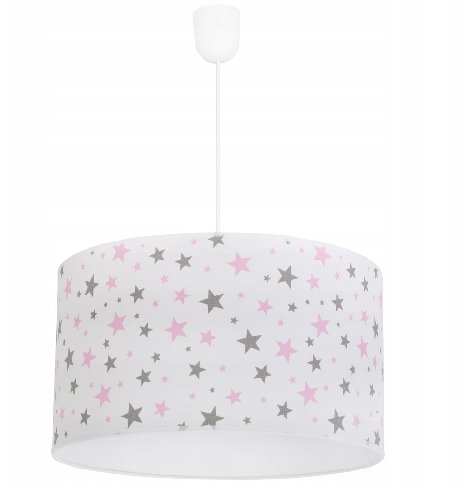 Light Home LAMPA WISZĄCA SUFITOWA DZIECIĘCA ŻYRANDOL Z ABAŻUREM Baltas RÓŻOWE GWIAZDKI