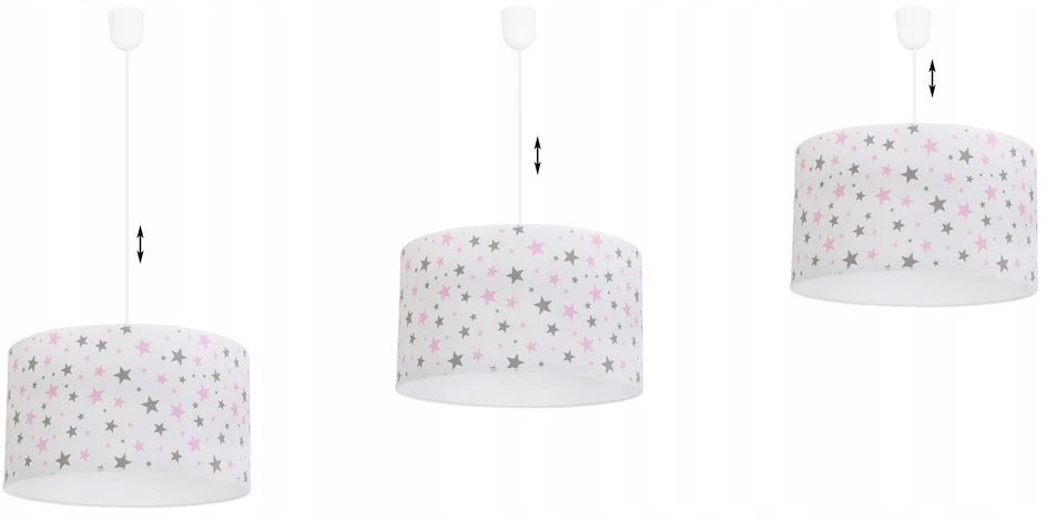 Light Home LAMPA WISZĄCA SUFITOWA DZIECIĘCA ŻYRANDOL Z ABAŻUREM Baltas RÓŻOWE GWIAZDKI