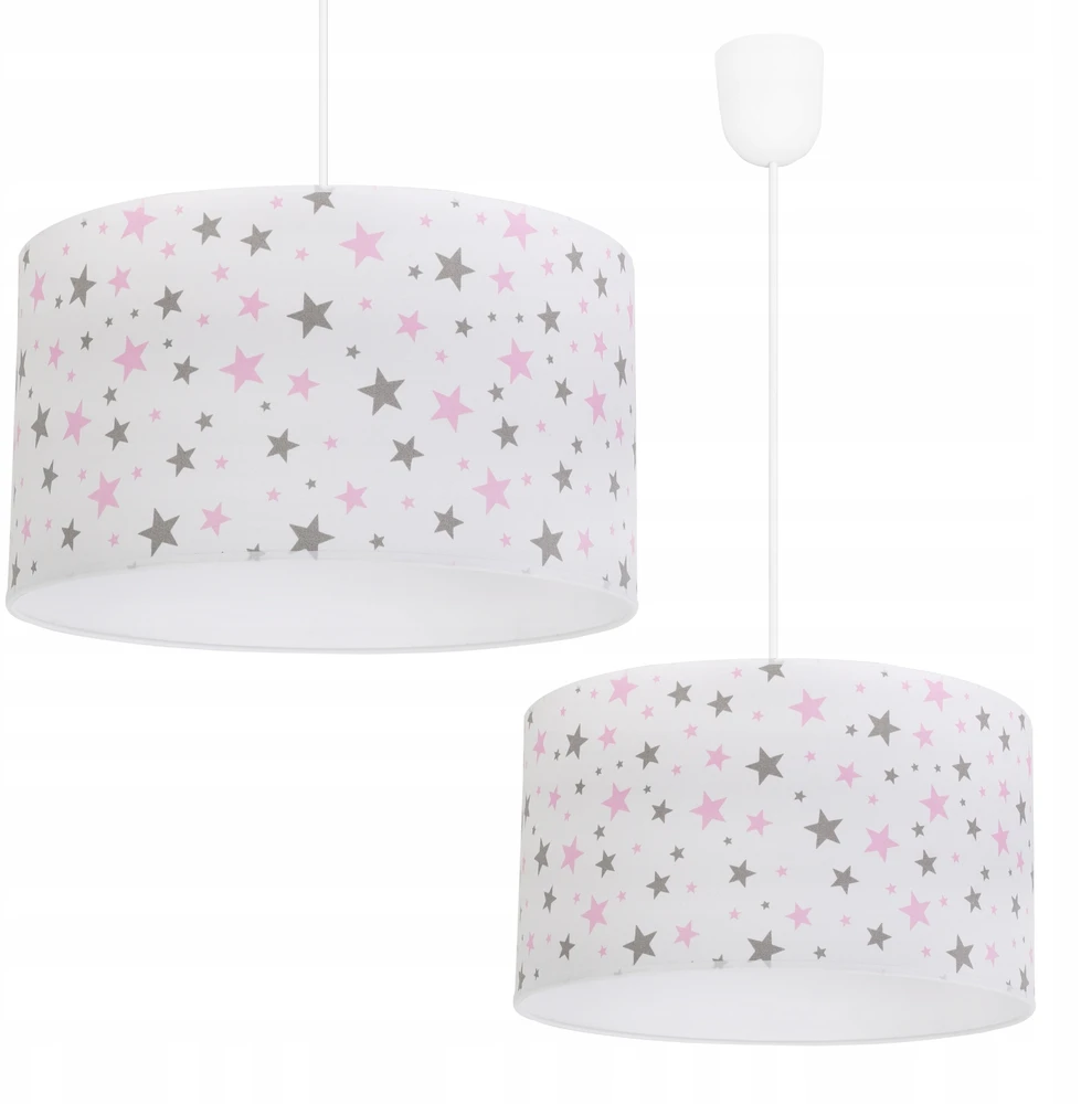 Light Home LAMPA WISZĄCA SUFITOWA DZIECIĘCA ŻYRANDOL Z ABAŻUREM Baltas RÓŻOWE GWIAZDKI