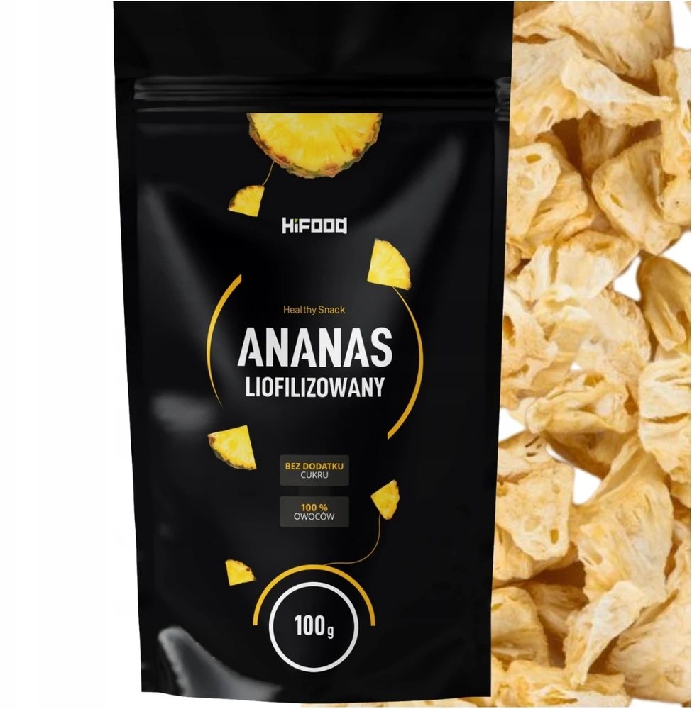 Liofilizuoti ananasų vaisiai 100 g Traškūs Švieži Be priedų Vaisiai HiFood