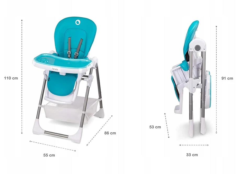 Lionelo Linn Plus Turquoise aukšta kėdutė
