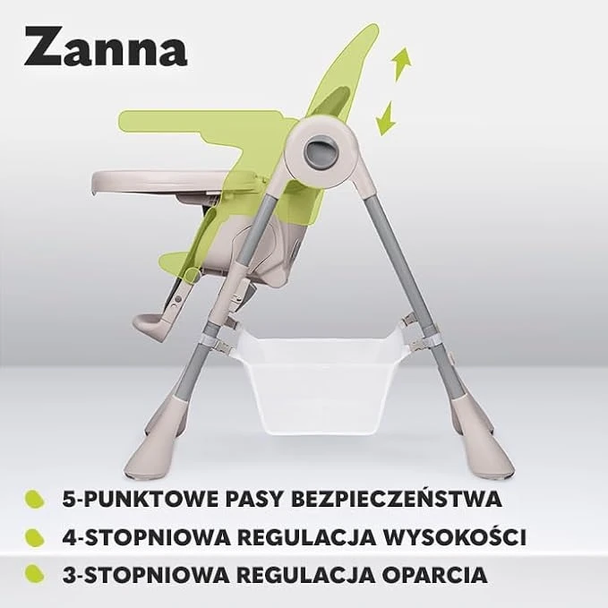 Lionelo Zanna maitinimo kėdutė, pilka, sulankstoma, 5 taškų diržai