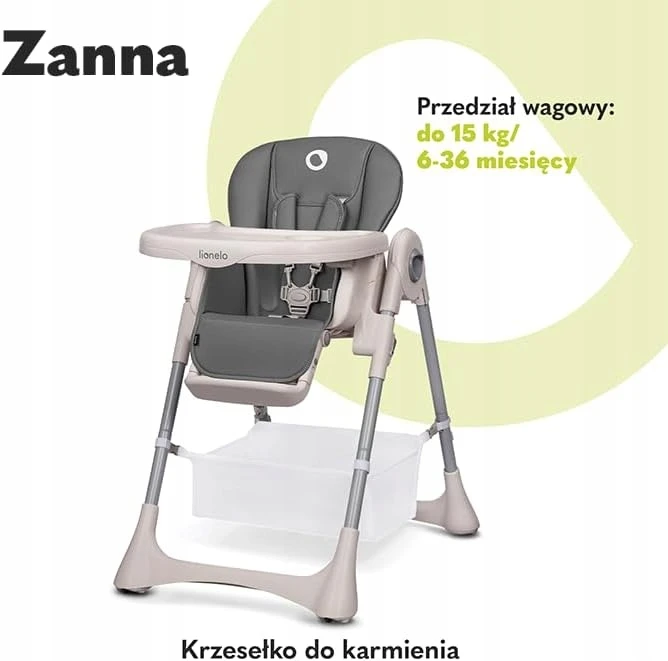 Lionelo Zanna maitinimo kėdutė, pilka, sulankstoma, 5 taškų diržai