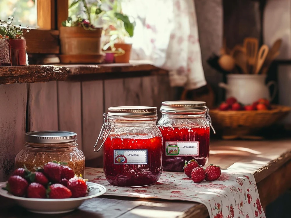 LIPLIPANČIOS ETIKETĖS 12 Vnt uogienės PRIETAISAIŲ, PIESKOVIŲ STILDINIŲ