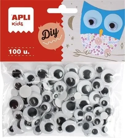 Judančios akys APLI, apvalios, 100 vnt., juoda