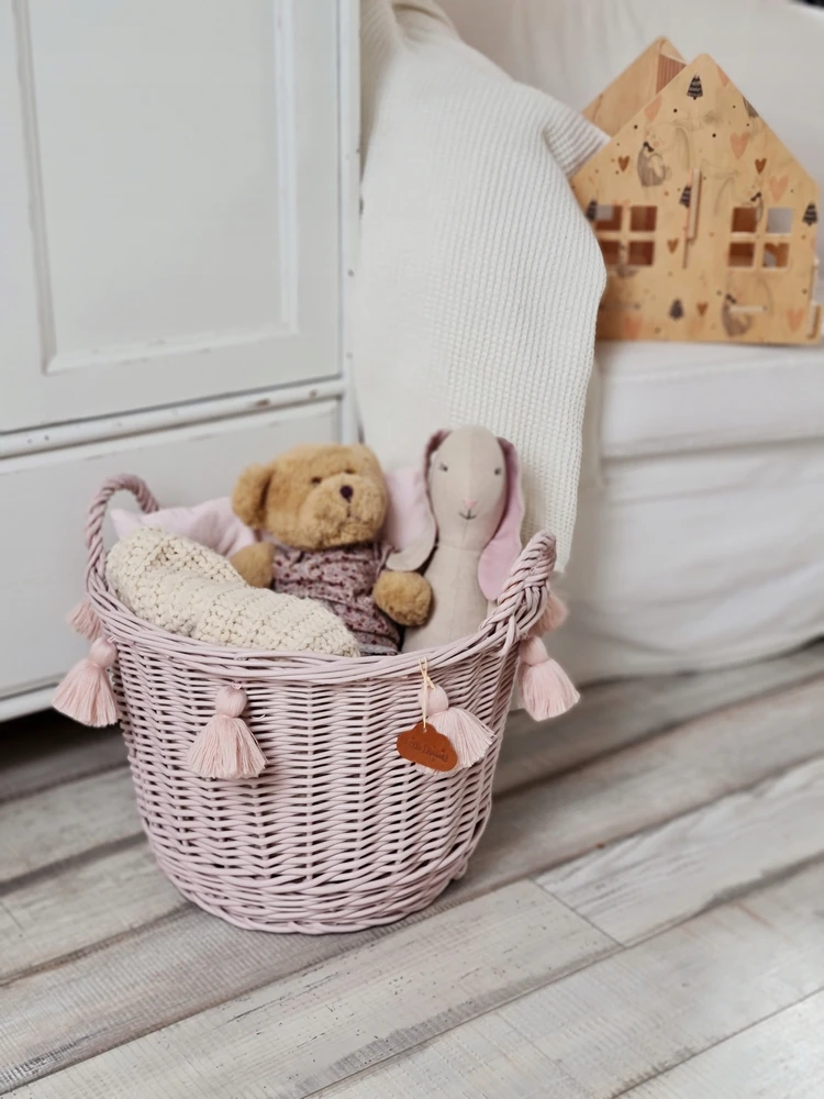 Little Dreams KOSZ WIKLINOWY OKRĄGŁY NA ZABAWKI BRUDNY RÓŻ