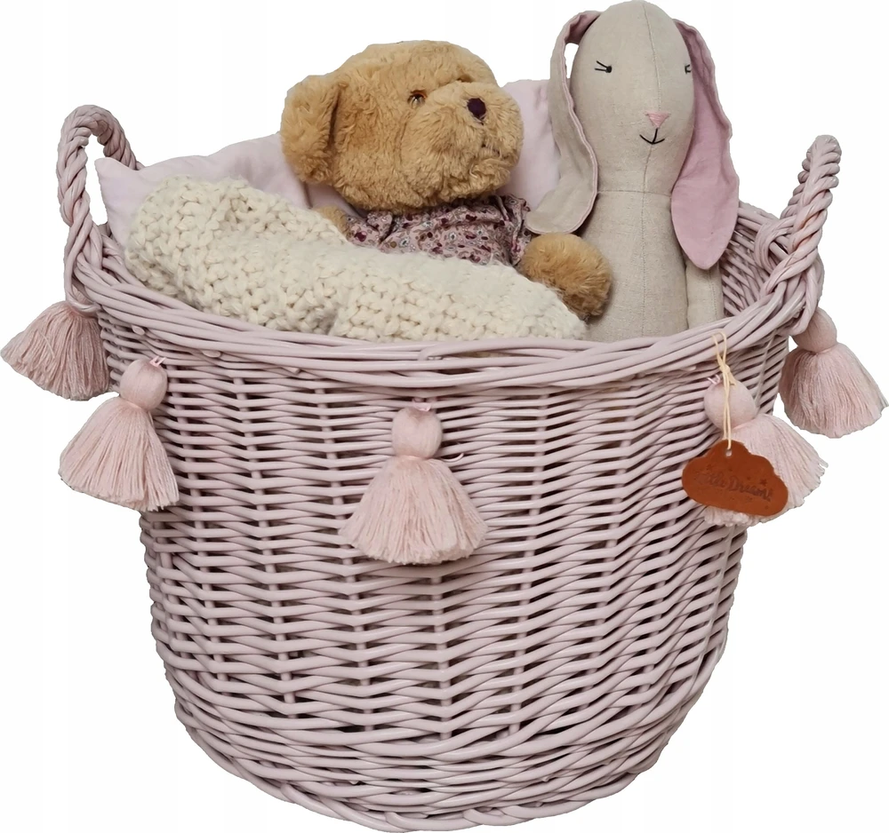 Little Dreams KOSZ WIKLINOWY OKRĄGŁY NA ZABAWKI BRUDNY RÓŻ