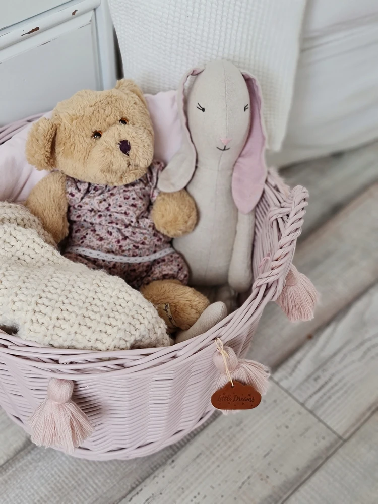 Little Dreams KOSZ WIKLINOWY OKRĄGŁY NA ZABAWKI BRUDNY RÓŻ