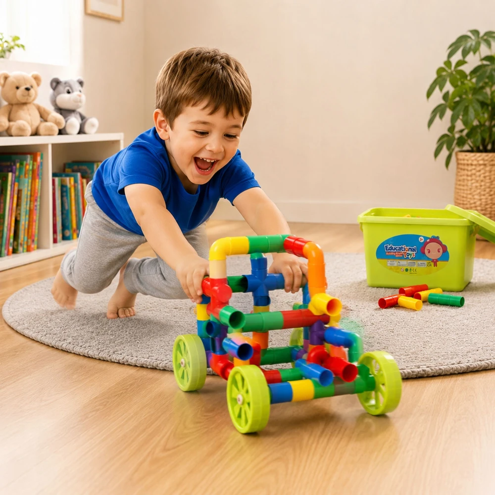 Littlekingdom Spalvingi vamzdžių konstrukciniai blokeliai 176 elementai, kūrybinės pramogos 3 4 5