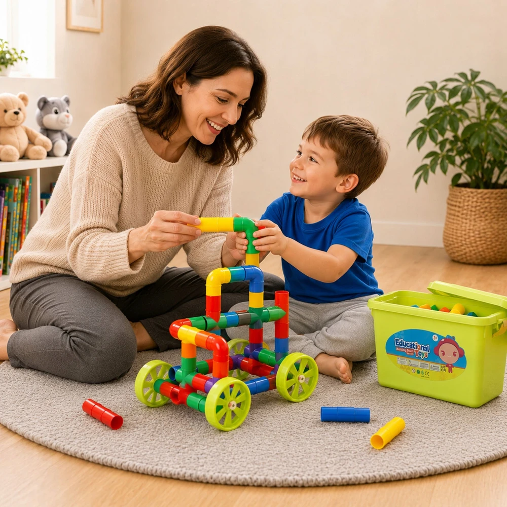 Littlekingdom Spalvingi vamzdžių konstrukciniai blokeliai 176 elementai, kūrybinės pramogos 3 4 5