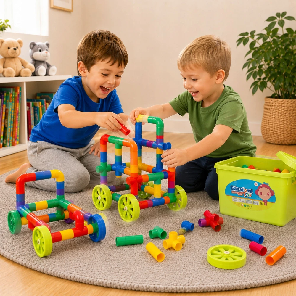 Littlekingdom Spalvingi vamzdžių konstrukciniai blokeliai 176 elementai, kūrybinės pramogos 3 4 5