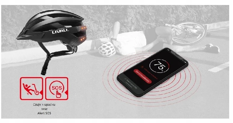 Livall MTB dviračio šalmas su „Bluetooth“ ir „58-62cm“ LED/SOS/interkomu, juodas