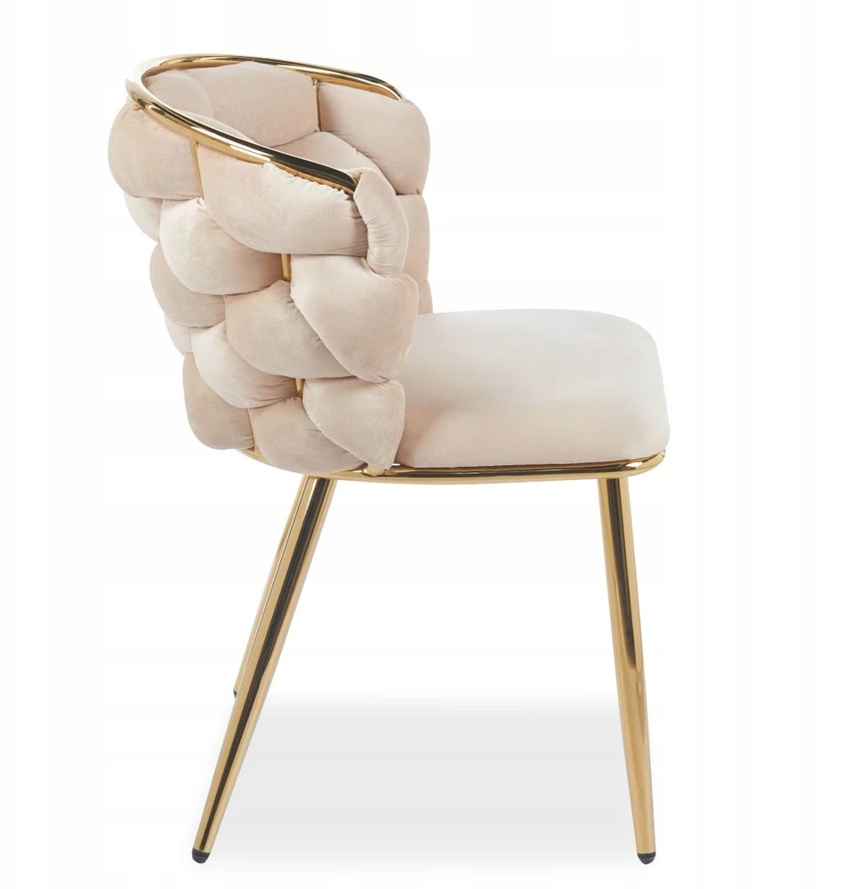 Livio Meble BEIGE INTERJERA GLAMOUR KĖDĖ SU AUKSINĖMIS KOJĖLĖMIS PIMO VELIŪRO AUDINIU