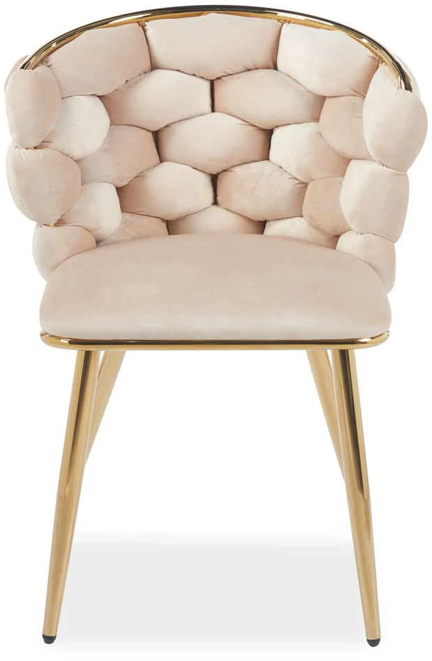 Livio Meble BEIGE INTERJERA GLAMOUR KĖDĖ SU AUKSINĖMIS KOJĖLĖMIS PIMO VELIŪRO AUDINIU