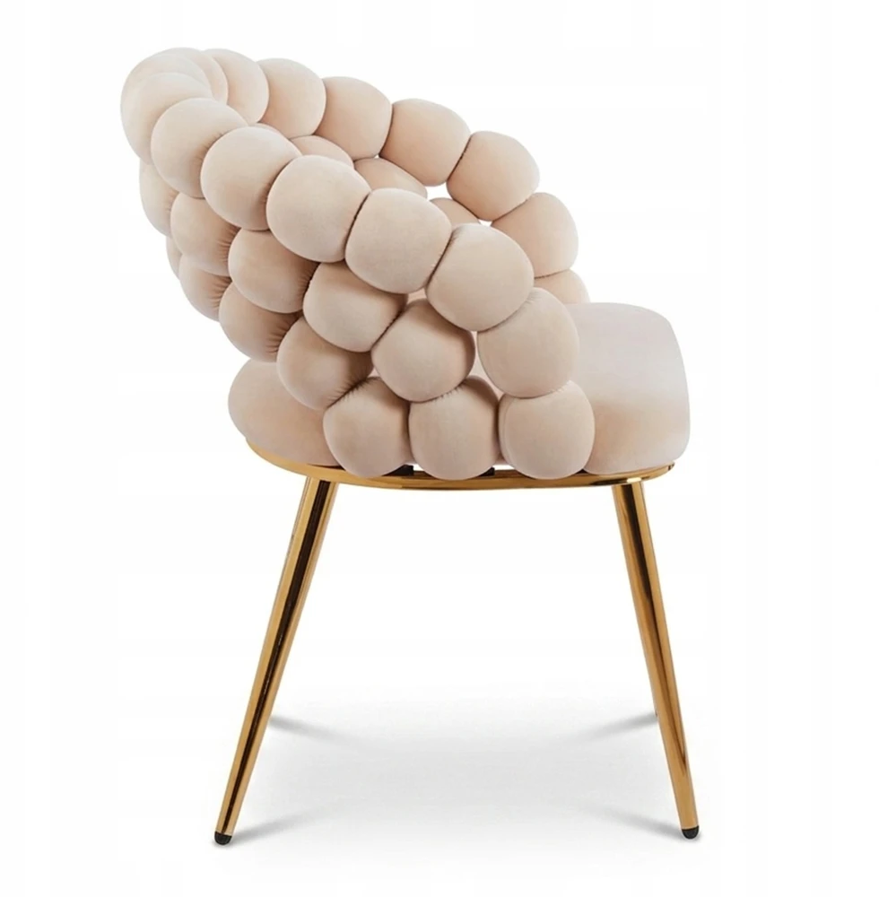 Livio Meble BEIGE PUFFY BEIGE VALGOMO KĖDĖ SU AUKSO VELIŪRO KOJĖLĖMIS