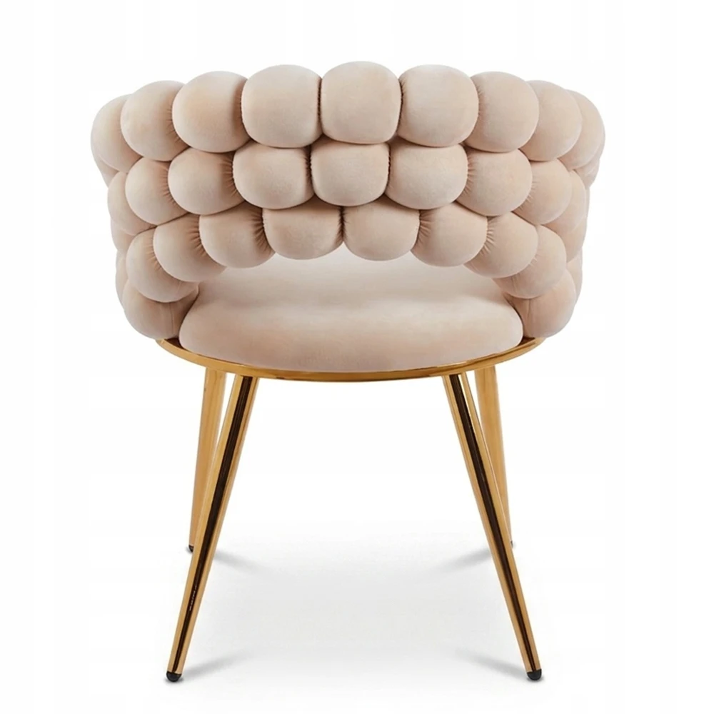 Livio Meble BEIGE PUFFY BEIGE VALGOMO KĖDĖ SU AUKSO VELIŪRO KOJĖLĖMIS