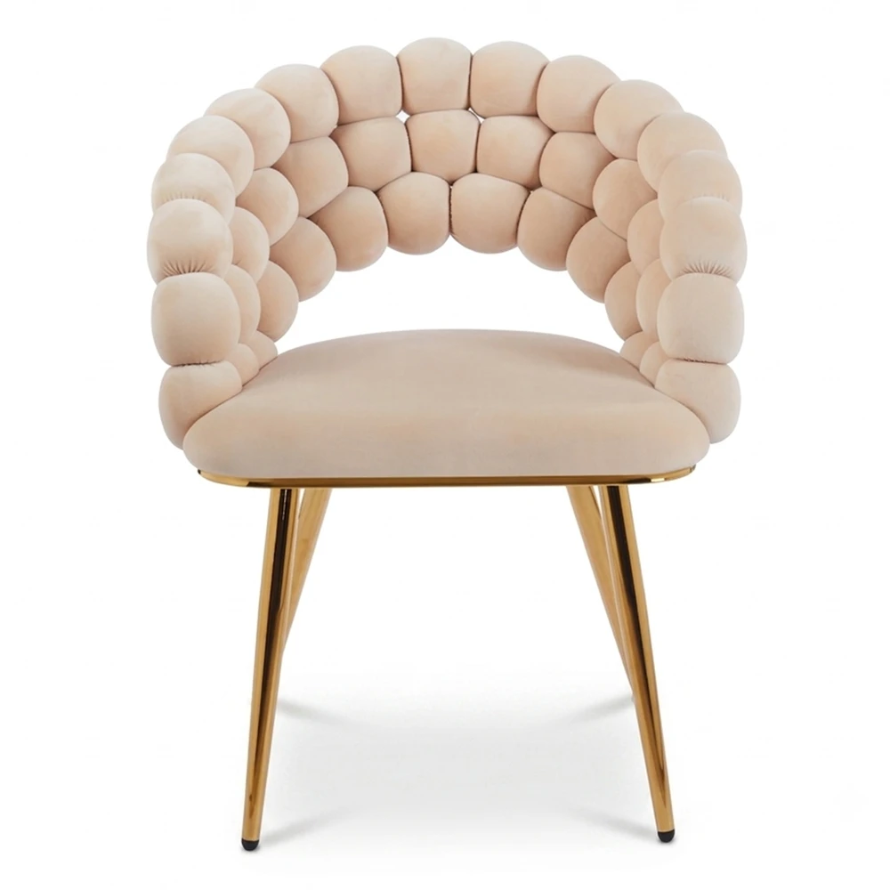 Livio Meble BEIGE PUFFY BEIGE VALGOMO KĖDĖ SU AUKSO VELIŪRO KOJĖLĖMIS